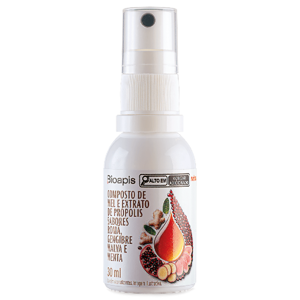 Composto de mel e extrato de própolis sabores romã, gengibre, malva e menta